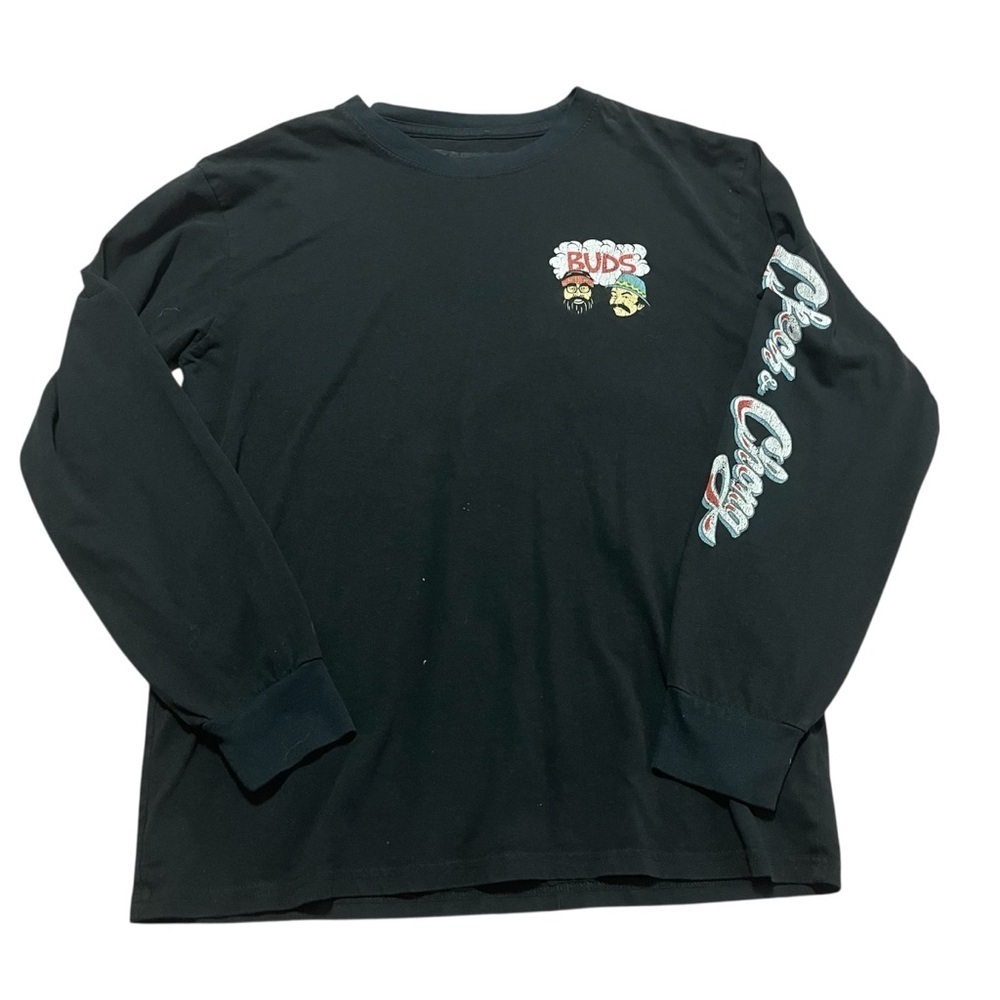 Cheech and Chong Black Long Sleeve Graphic Tee Size Medium Weed Bud Humor Smoke